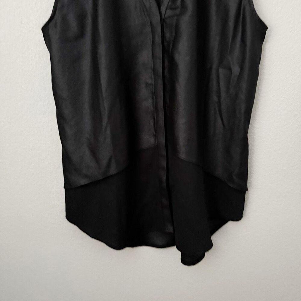 TROUVE | Black Leather-Look Tank‎ Sleeveless Blouse Sheer Bottom | Size Small - Picture 3 of 6